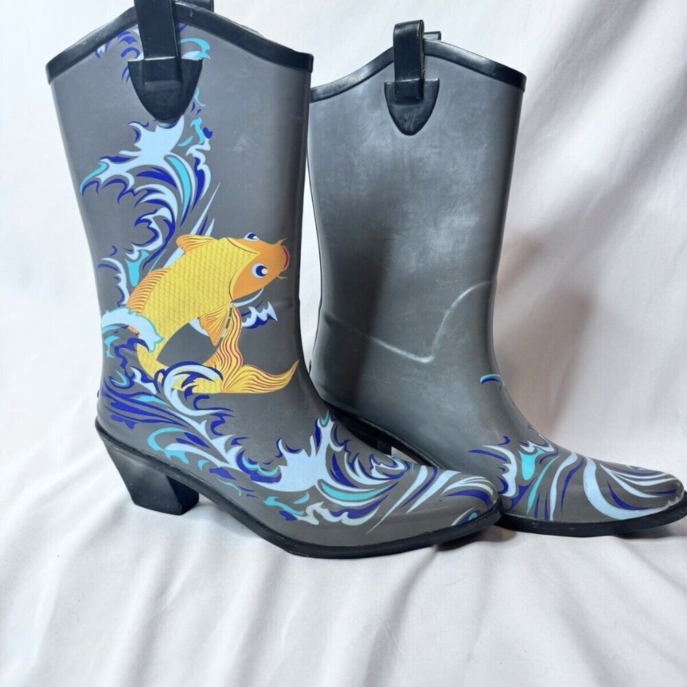 Women’s Dav Rain boots Koy Fish Cowboy Size 9 - Picture 3 of 10